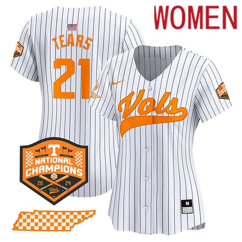 Women Tennessee Volunteers #21 Tears White Stripe 2024 Nike Champions Vapor Premier Limited NCAA Jersey